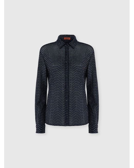 Missoni Blue Viscose Lamé Shirt With Greek Key Motif