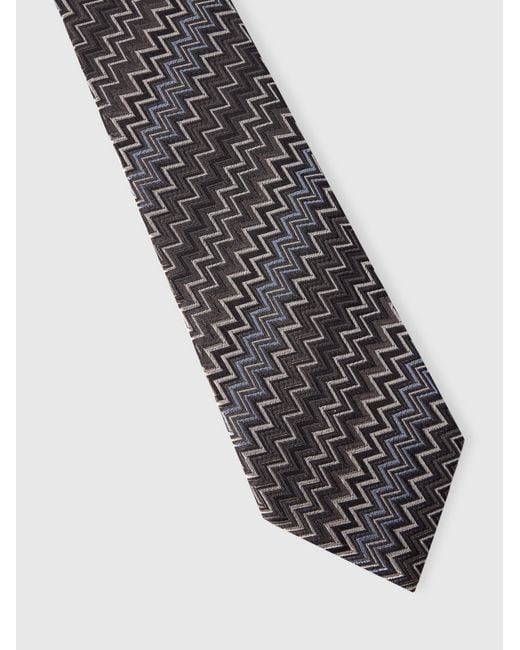 Missoni White Silk Zigzag Tie for men