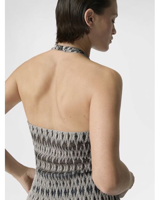 Missoni Gray 3D Diamond Mixed Viscose Top With Halter Neck