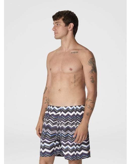 Missoni White Long Swim Shorts With Irregular Zigzag Print for men