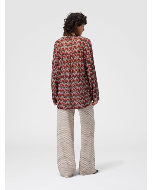Blusa Oversize Con Collo Alla Coreana E Scollo A V, Donna, Nero & Rosso, Taglia di Missoni in Multicolor