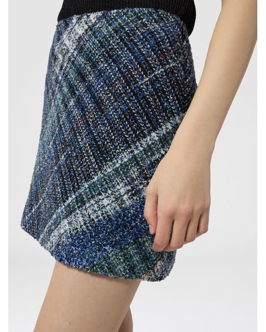 Missoni Blue Wool-Blend Check Mini Skirt