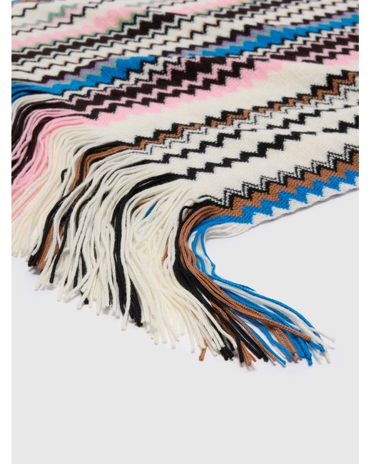 Missoni Blue Zig Zag Wool-Blend Scarf With Fringes