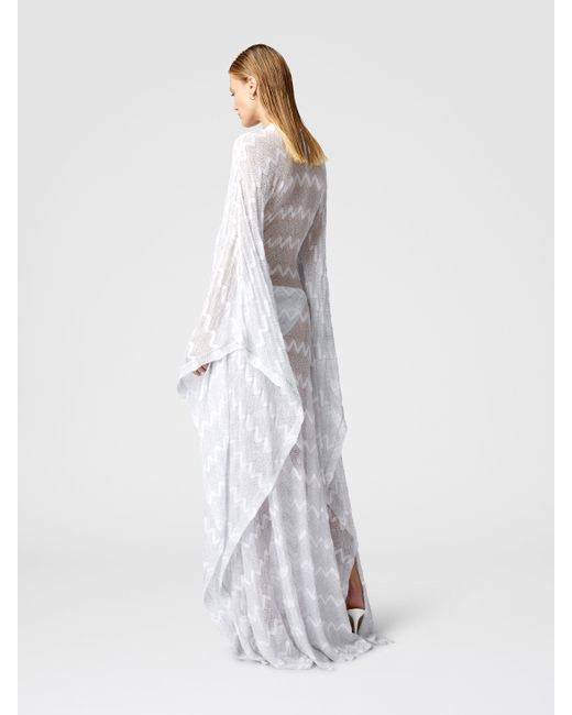 Caftan Long Couvrant En Viscose Lamée Zigzag, Femme, Taille Missoni en coloris White