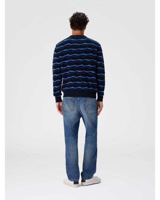 Missoni Blue Short Sleeve Polo With Geometric Zigzag Pattern for men