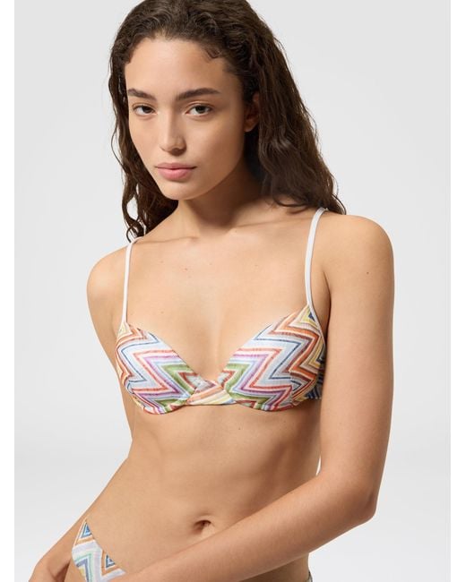 Missoni White Zig Zag Printed Fabric Bikini With Balconette Top