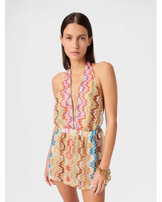 Missoni White Short Jumpsuit With Printed Motif And Contrast Trims