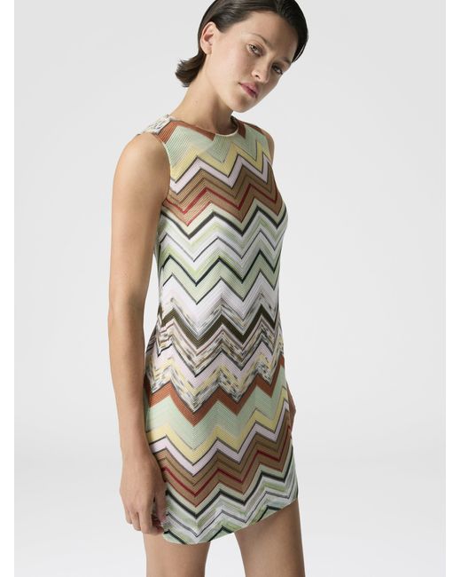 Missoni White Sleeveless Chevron Viscose And Cotton Mini Dress