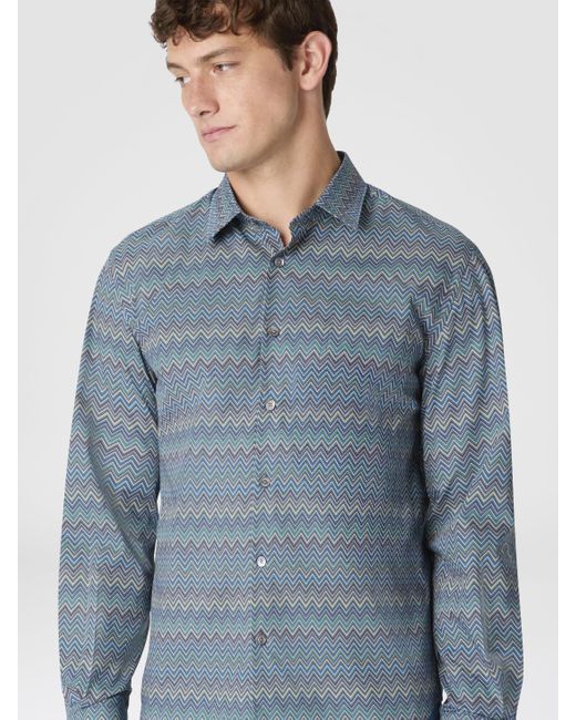 Missoni Blue Poplin Cotton Shirt With Zigzag Pattern for men