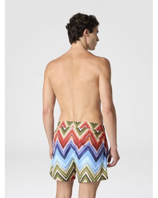 Missoni White Mid-Length Swim Shorts With Macro Zigzag Print for men