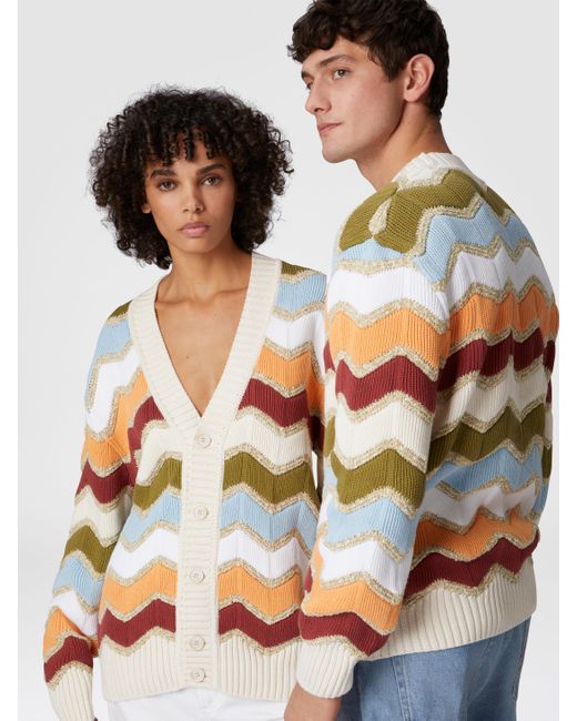 Missoni Cardigan Mit Makro-Zickzack- Und Melange-Details, Herren, Weiß & Größe in White für Herren