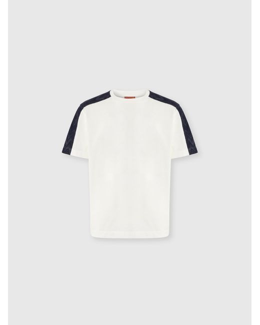 Missoni Natural Cotton Crewneck T-Shirt With Chevron Insert for men