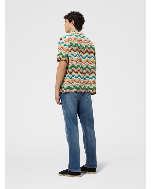 Missoni White Bowling Shirt With Irregular Zig Zag Print for men