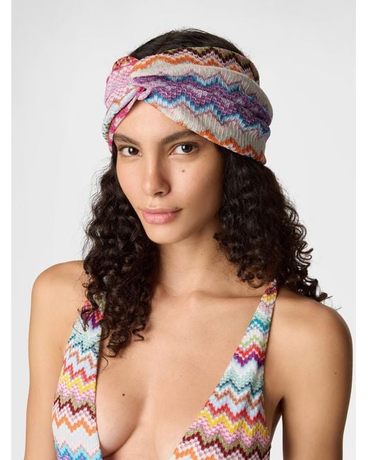 Missoni Pink Headband With Pixel-Effect Zigzag Pattern