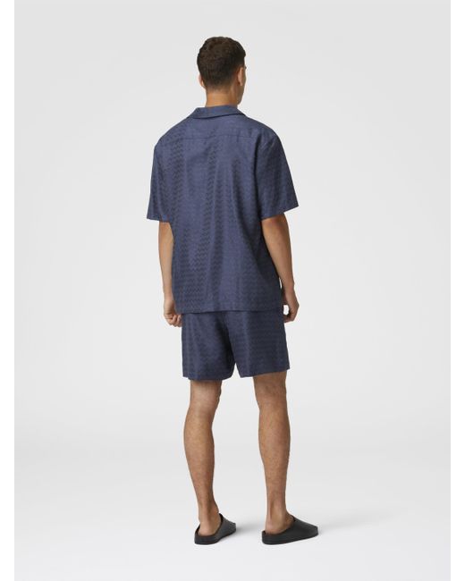 Missoni Bowlingshirt Aus Baumwolle, Viskose Und Leinen Mit Glänzendem Zickzackmuster, Herren, Größe in Blue für Herren