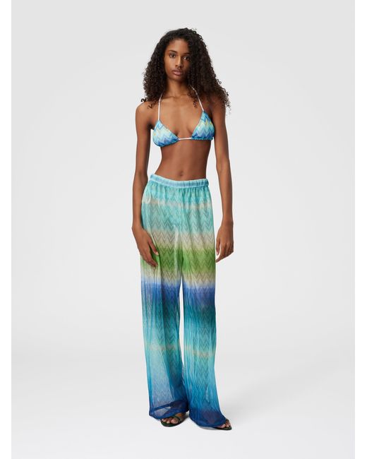 Missoni Blue Straight Pants With Faded Striped Pattern