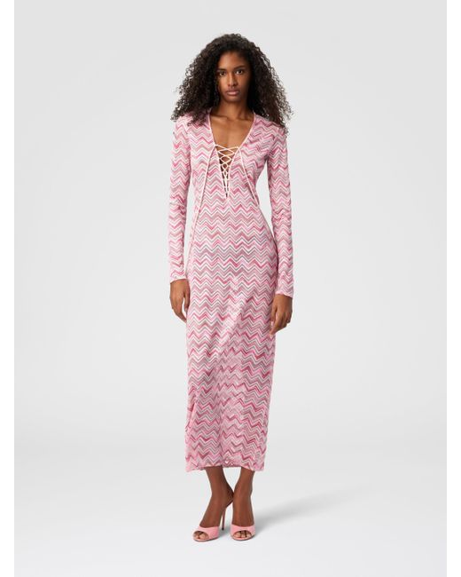 Robe Couvrante En Tulle De Viscose Mélangée Avec Zigzag Flammé, Femme, Blanc & Rose, Taille Missoni en coloris Pink