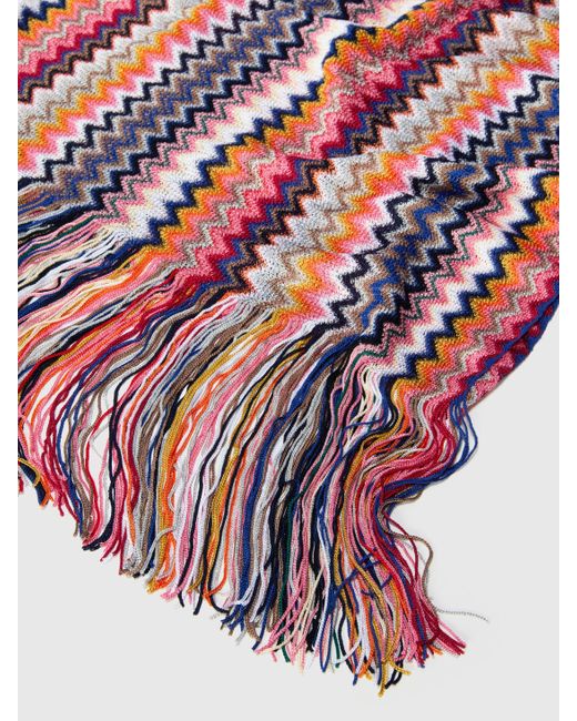Missoni Red 100% Viscose Scarf With Chevron Pattern And Fringes