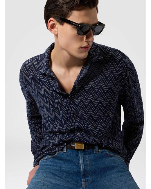 Missoni Blue Cashmere Zig Zag Shirt for men