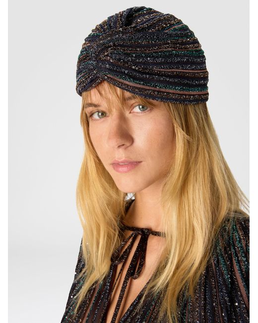 Missoni Black Ribbed Lamé Viscose Turban With Sequins