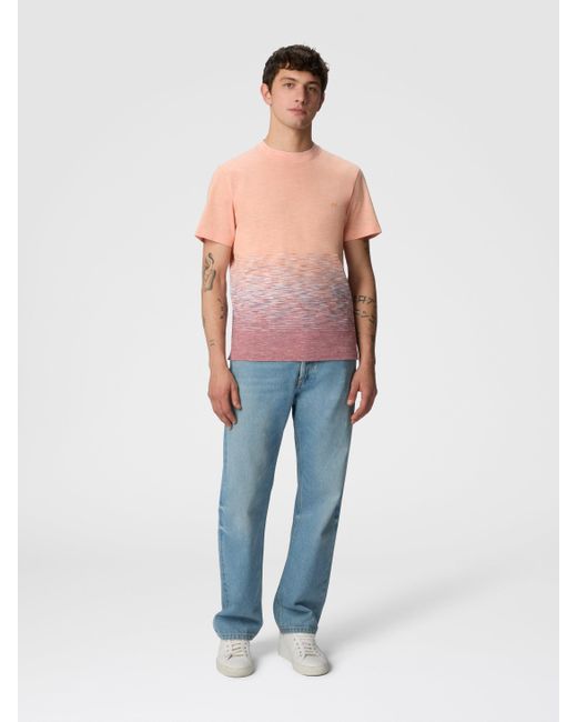 Missoni T-Shirt Mit Rundhalsausschnitt Aus Geflammter Baumwolle Und Leinen Mit Zickzack-Stickerei, Herren, & Rot, Größe in Pink für Herren
