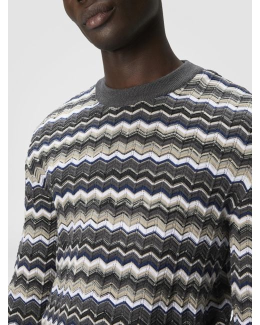 Missoni Rundhalspullover Mit Zickzackmuster, Herren, Grau & Größe in White für Herren