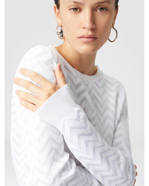 Missoni White Tone-On-Tone Chevron Crewneck Sweater