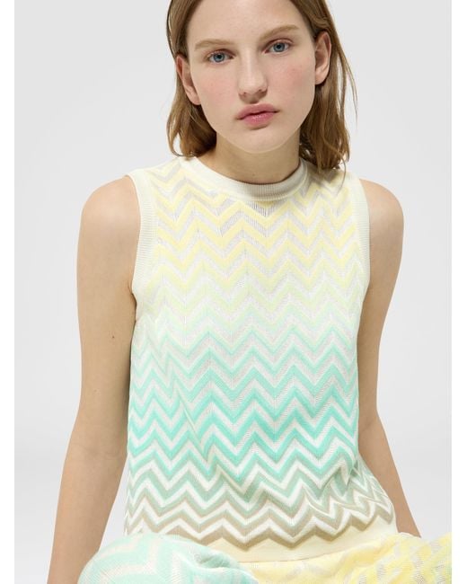 Missoni Blue Chevron Dégradé Cotton And Viscose Sleeveless Top