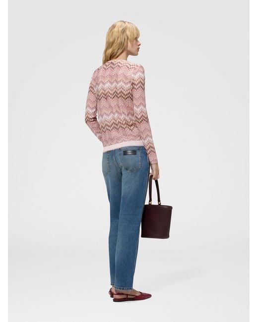 Missoni Pink Long-Sleeve Viscose Sweater With Snake Motif, & Multicoloured