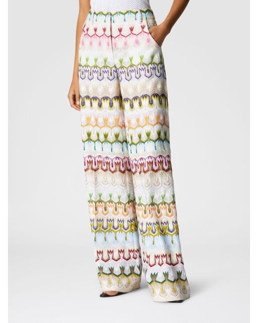 Missoni White High-Waisted Long Pants With Abstract Floral Pattern