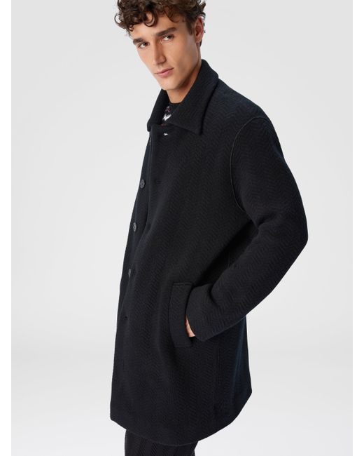 Missoni Blue Double Knit Coat With Zigzag Pattern for men