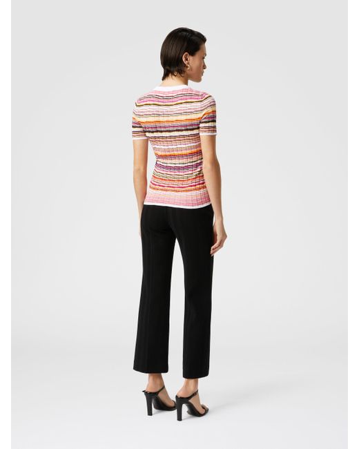 Pull Côtelé Rayé En Coton Et Viscose À Manches Trois-Quarts, Femme, Taille Missoni en coloris White