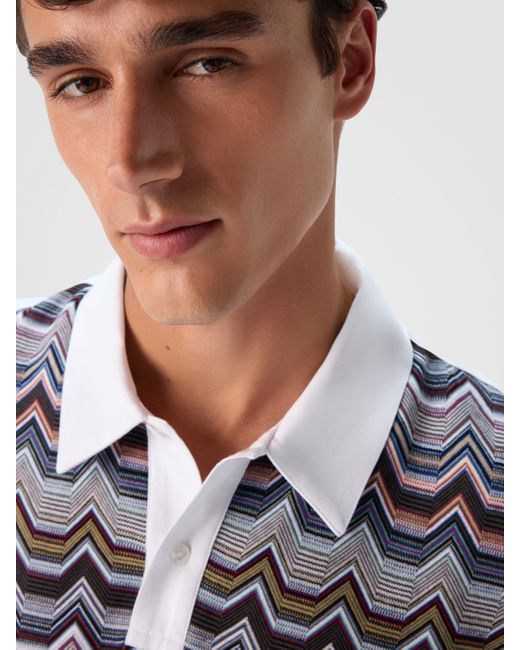 Missoni Kurzarm-Poloshirt Mit Geometrischem Zickzackmuster, Herren, Größe in White für Herren