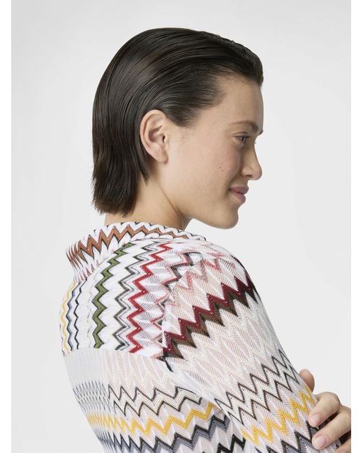 Missoni White Zigzag Cotton And Viscose Blouse With V-Neckline