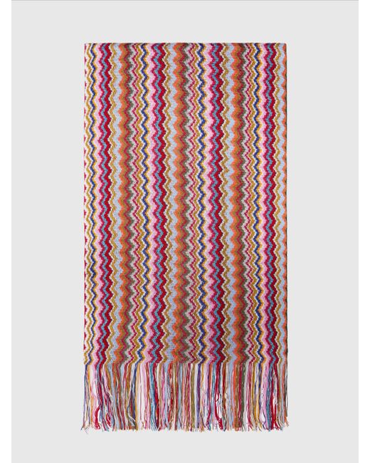 Missoni Red Zig Zag Viscose Blend Scarf With Long Fringes
