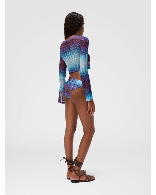Crop Top À Manches Longues En Viscose Mélangée, Femme, Taille Missoni en coloris Blue