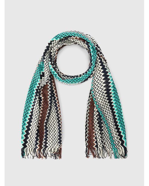Missoni White Cotton Zigzag Scarf With Fringes for men