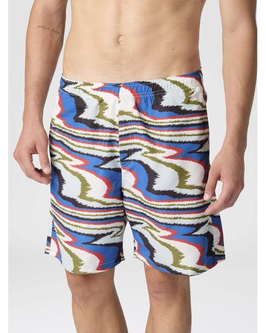 Missoni Blue Long Swim Shorts With Irregular Zigzag Print for men