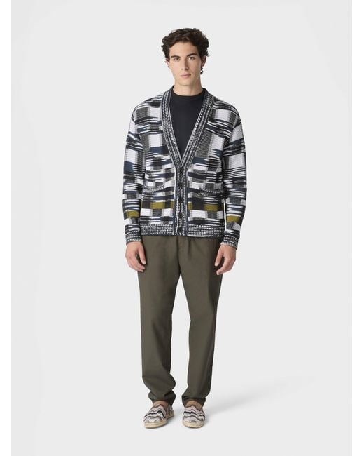 Missoni White Cotton-Blend Cardigan With Check Pattern for men