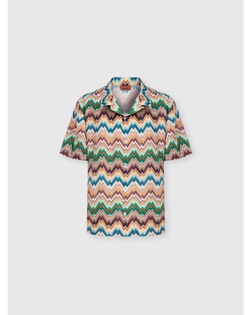 Missoni White Bowling Shirt With Irregular Zig Zag Print for men