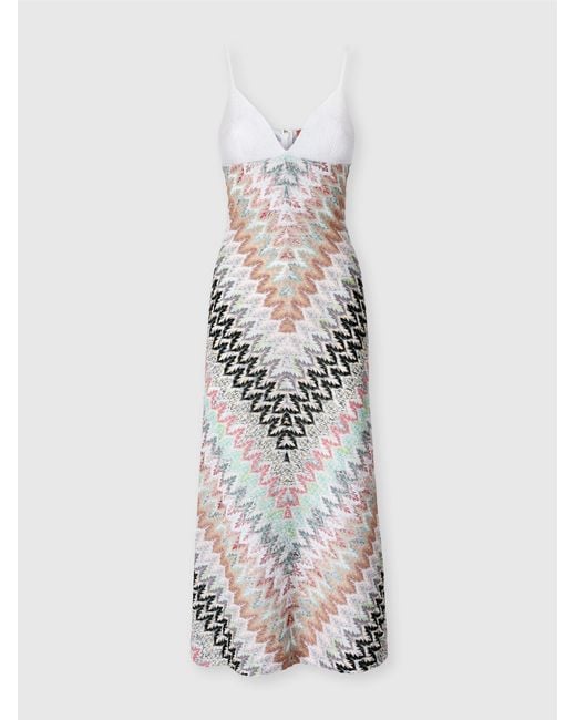 Missoni White Sleeveless Long Dress With Contrast Bodice