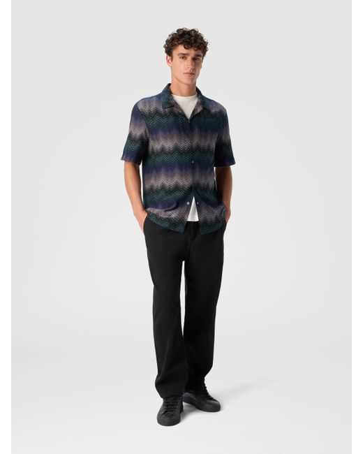 Missoni Blue Bowling Shirt With Irregular Zigzag for men