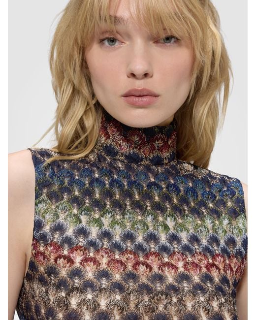 Missoni Black Sleeveless Viscose Lamé Top With Lace Motif
