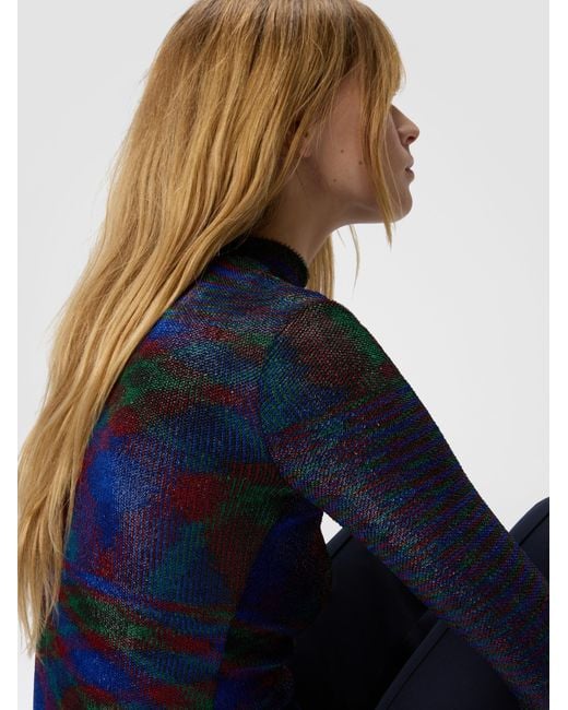 Missoni Blue Turtleneck Sweater With Flame Pattern
