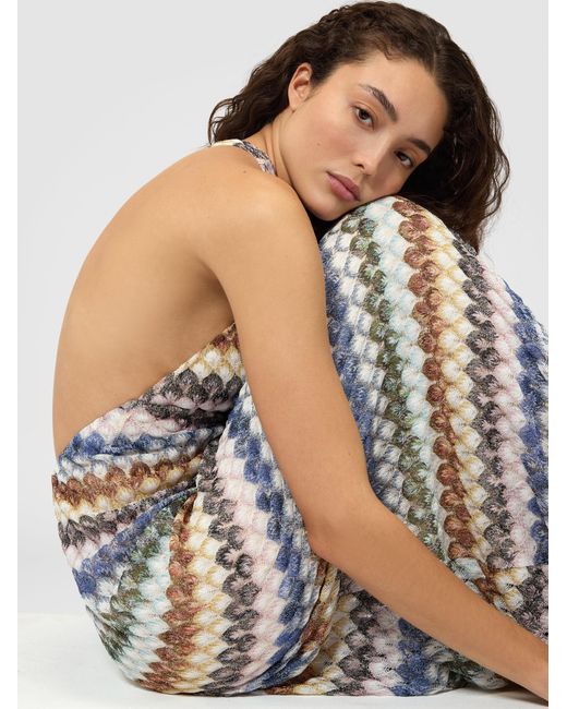 Missoni White One-Shoulder Viscose Lamé Long Dress