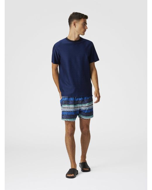 Missoni Blue Zigzag Print Swim Trunks With Stripes And Dégradé for men