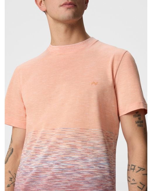Missoni T-Shirt Mit Rundhalsausschnitt Aus Geflammter Baumwolle Und Leinen Mit Zickzack-Stickerei, Herren, & Rot, Größe in Pink für Herren
