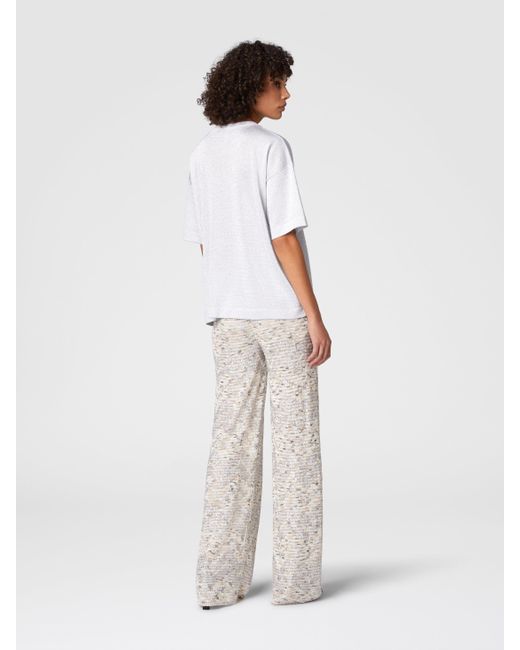 Pull Oversize À Col Rond En Viscose Lamée Avec Manches Pierre À Aiguiser, Femme, Taille Missoni en coloris White