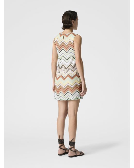 Missoni White Sleeveless Chevron Viscose And Cotton Mini Dress