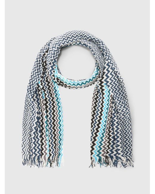 Missoni Blue Cotton Zigzag Scarf With Fringed Edge for men
